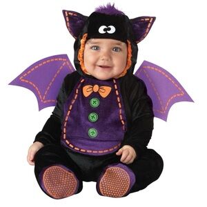 Baby Bat Halloween Costume Hood & Footed Onesie Infant 6-12 Months